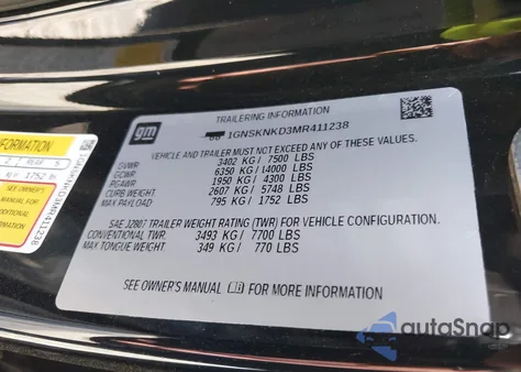 2021 Chevrolet Tahoe 4Wd Lt из США, поврежденный, VIN 1GNSKNKD3MR411238